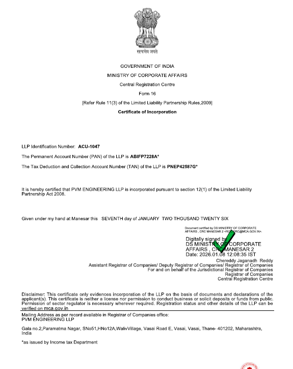 Incorporation Certificate